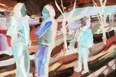 Parlak renkli resim, çağdaş sanat. Gouache akrilik mizaç boyası, soyut doku el çizimi, tasarımınız için gradyan arka plan. mavi gri mor siyah beyaz