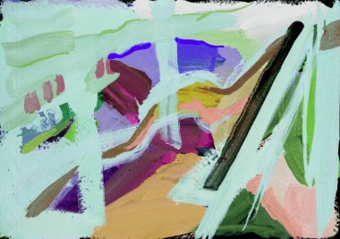 Parlak renkli resim, çağdaş sanat. Gouache akrilik mizaç boyası, soyut doku el çizimi, tasarımınız için gradyan arka plan. yeşil gri mor siyah beyaz kahverengi pembe