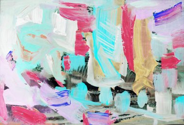 Parlak renkli resim, çağdaş sanat. Gouache akrilik mizaç boyası, soyut doku el çizimi, tasarımınız için gradyan arka plan. mavi gri mor siyah beyaz kahverengi kırmızı