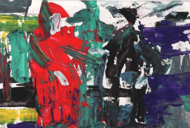 Parlak renkli resim, çağdaş sanat. Gouache akrilik mizaç boyası, soyut doku el çizimi, tasarımınız için gradyan arka plan. Mavi, mor, siyah, beyaz, kahverengi, nane yeşili