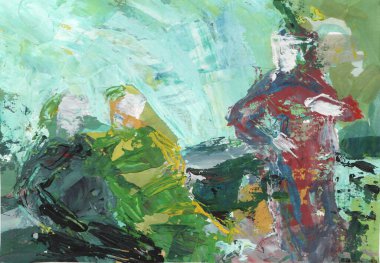Parlak renkli resim, çağdaş sanat. Gouache akrilik mizaç boyası, soyut doku el çizimi, tasarımınız için gradyan arka plan. mavi gri siyah beyaz, kahverengi, nane yeşili.