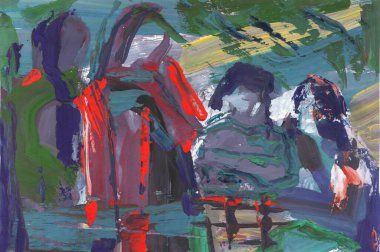 Parlak renkli resim, çağdaş sanat. Gouache akrilik mizaç boyası, soyut doku el çizimi, tasarımınız için gradyan arka plan. mavi gri mor siyah beyaz kırmızı yeşil