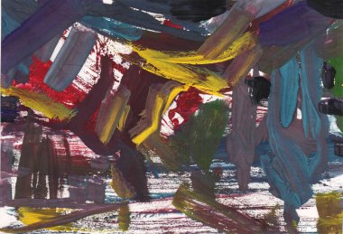 Parlak renkli resim, çağdaş sanat. Gouache akrilik mizaç boyası, soyut doku el çizimi, tasarımınız için gradyan arka plan. Kırmızı sarı mavi gri mor siyah beyaz kahverengi