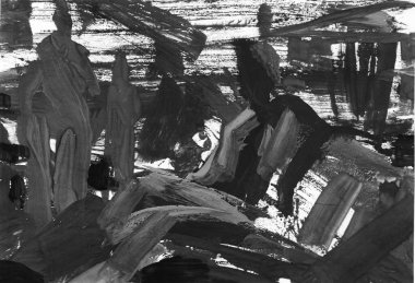 Resim, çağdaş sanat. gri siyah ve beyaz gradyan, monotip tekniğinde gouache akrilik boya, tasarımın için soyut doku çizimi arka plan.