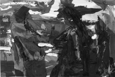 Resim, çağdaş sanat. gri siyah ve beyaz gradyan, monotip tekniğinde gouache akrilik boya, tasarımın için soyut doku çizimi arka plan.