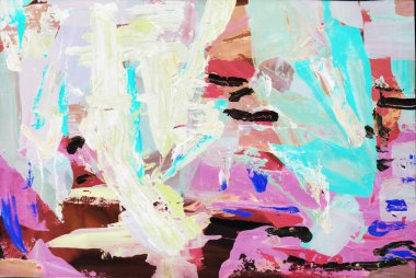 Parlak renkli resim, çağdaş sanat. Gouache akrilik mizaç boyası, soyut doku el çizimi, tasarımınız için gradyan arka plan. Mavi, mor, siyah, beyaz, kahverengi, pembe, bordo.