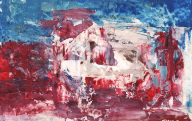 El çizimi Sanat Yazısı Soyut Modern Akrilik Yağlı Boyama. Moda İskandinav Tarzı. Soyut Poster, çağdaş kırmızı mavi parlak doku boya palet bıçak darbeleri tekniği