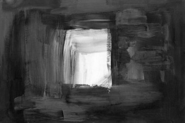 El çizimi Sanat Yazısı Soyut Modern Akrilik Yağlı Boyama. Moda İskandinav Tarzı. Soyut Poster, Çağdaş desen fırça darbeleri Siyah Gri beyaz boya. Modern bir iç mekan için poster