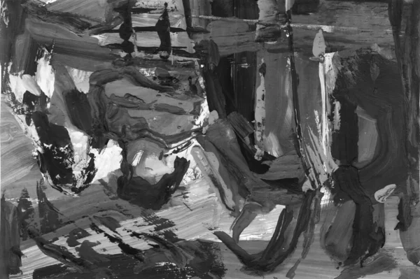 Resim, çağdaş sanat. gri siyah ve beyaz gradyan, monotip tekniğinde gouache akrilik boya, tasarımın için soyut doku çizimi arka plan.