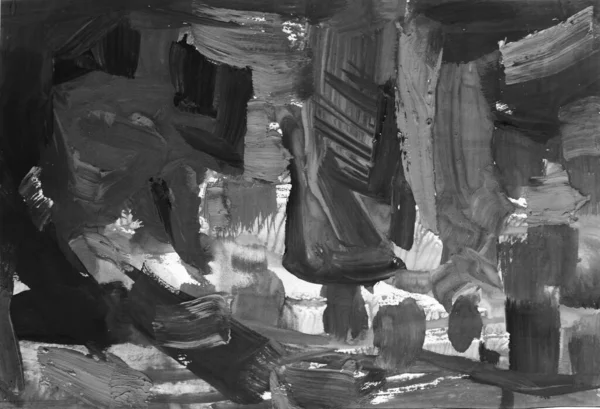 現代美術 グレーの黒と白のグラデーションモノタイプのグワッシュアクリル絵具抽象的な質感手描きの背景 — ストック写真