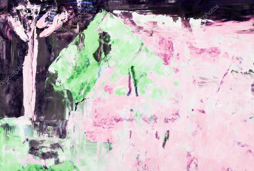 Hand drawn Art Print Abstract Modern acrylic oil Painting. Scandinavian Style. Abstraction Poster, Contemporary bright texture Brushstrokes of paint palette knife technique Black pink green Poster