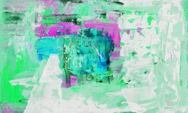 El çizimi Sanat Yazısı Soyut Modern Akrilik Yağlı Boyama. İskandinav tarzı. Soyut Poster, çağdaş parlak doku boya palet bıçağı fırça darbeleri pembe yeşil poster