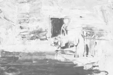 El çizimi Sanat Yazısı Soyut Modern Akrilik Yağlı Boyama. İskandinav tarzı. Soyut Poster, Çağdaş doku boya palet bıçağı fırça darbeleri Gri beyaz monokrom Posteri