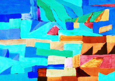 Resim, modern sanat çağdaş. kırmızı mavi, yeşil, yeşil, bordo, siyah, siyah, gouache akrilik boya monotip tekniği, soyut desen, tasarımınız için arka plan çizimi..