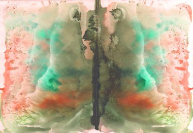 kahverengi yeşil Rorschach testi, suluboya, monotip, soyut renkli simetrik resim, tasarımınız için doku arkaplanı.