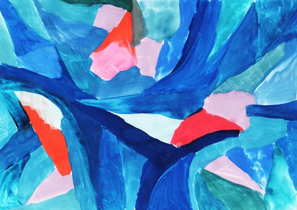 Resim, modern sanat çağdaş. kırmızı mavi yeşil gri beyaz gradyan, gouache akrilik boya monotip tekniği, soyut doku tasarımı için arka plan çizimi.