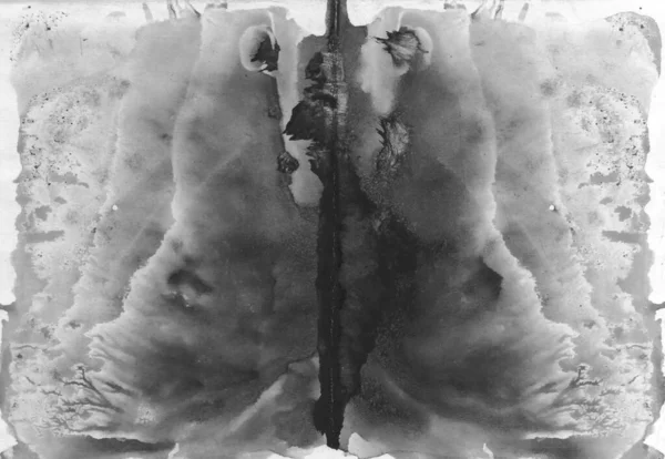 Черный Серый Белый Тест Роршах Акварель Монотип Абстрактная Красочная Симметричная — стоковое фото