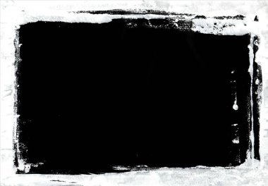 Elle çizilmiş soyut grunge çerçevesi. Siyah ve beyaz arka plan damlaları, boya lekeleri, mürekkep kalıpları, tasarımınız için kopya alanı, benzersiz kart afişi şablonu. Moda çizimi, İskandinav grafikleri