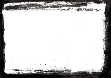 Soyut grunge çerçeve. Siyah ve beyaz arka plan damlaları, boya lekeleri, mürekkep şablonu, tasarımınız için kopya alanı, kart pankartı şablonu.