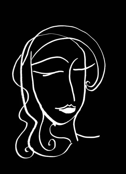 Artistic Portrait sketch beautiful woman Illustration of People Face doodle lines scandinavian style. Silhouette print for clothes, textile, poster card banner, decor trend of the season, black white