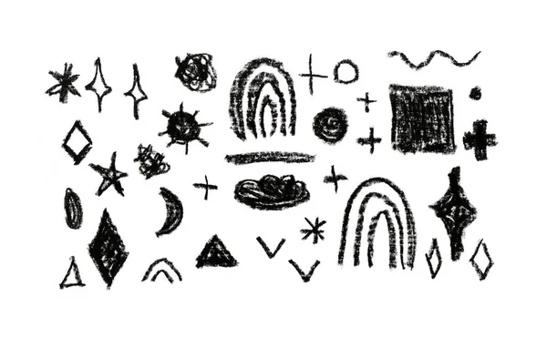Дизайн Коллекции Символов Абстрактный Небо Звезды Радуга Солнце Прямоугольник Простая — стоковое фото