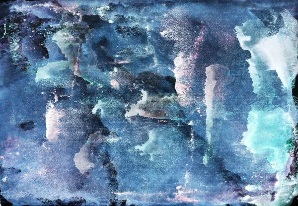 Zee Oceaan Golven Blauw Wit Zwart Heldere Verf Monotype Techniek — Stockfoto