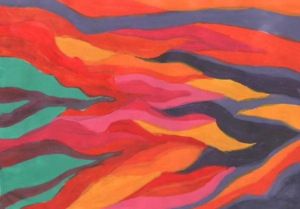 Malerei Moderne Kunst Zeitgenössisch Linien Welle Feuerverlauf Gouache Acrylfarbe Abstrakte — Stockfoto