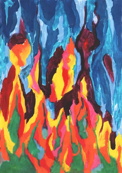 Malerei Moderne Kunst Zeitgenössisch Linien Welle Feuerverlauf Gouache Acrylfarbe Abstrakte — Stockfoto