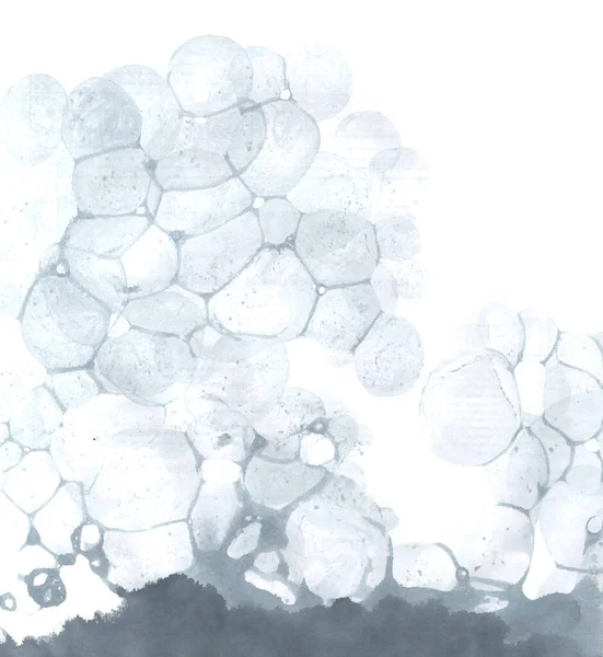 Akvarel Abstraktní Bublina Stříkající Barvy Šedý Inkoust Izolované Bílém Pozadí — Stock fotografie