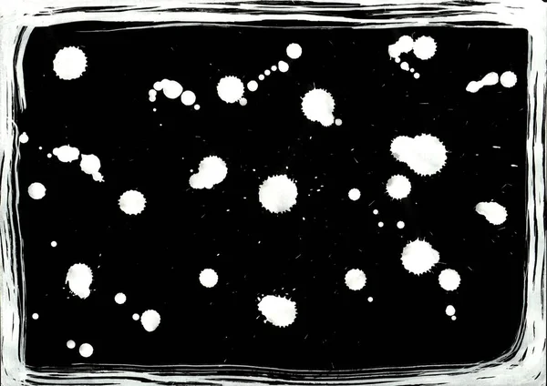 Abstracte Grunge Frame Zwart Wit Achtergrond Druppels Verf Vlekken Inkt — Stockfoto