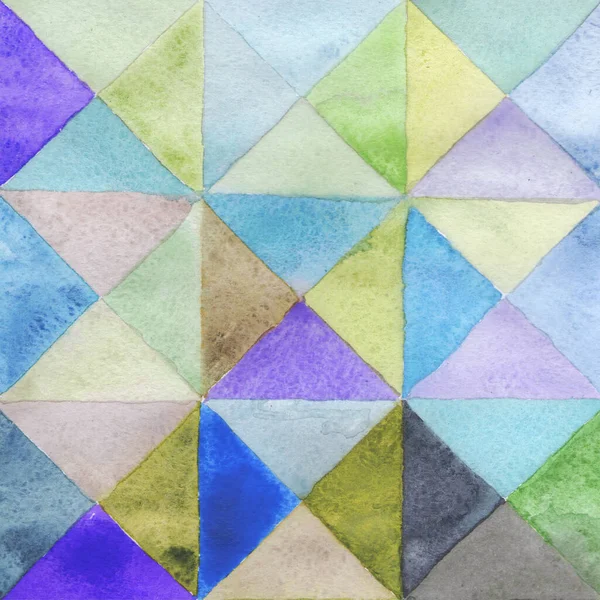 Akvarely Trojúhelníky Čtverce Vícebarevný Ornament Bezešvný Vzor Fialová Modrá Šeříková — Stock fotografie