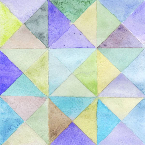 Aquarelles Triangles Carrés Ornement Multicolore Motif Sans Couture Violet Bleu — Photo