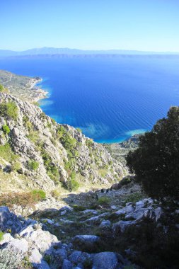 Dağ Biokovo 'dan Makarska, Dalmaçya ve Hırvatistan yakınlarındaki denize panoramik manzara