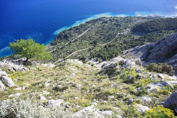 Vista Panorámica Desde Montaña Biokovo Hasta Mar Cerca Makarska Dalmacia — Foto de Stock