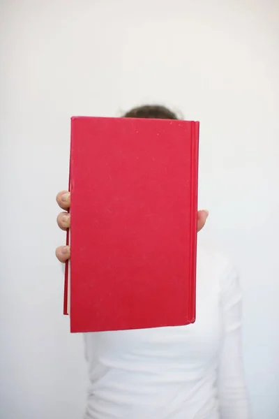 Young Girl Holds Book Her Hand — Stock Photo, Image