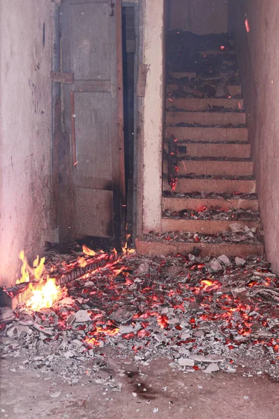 Casa Quemó Fuego — Foto de Stock