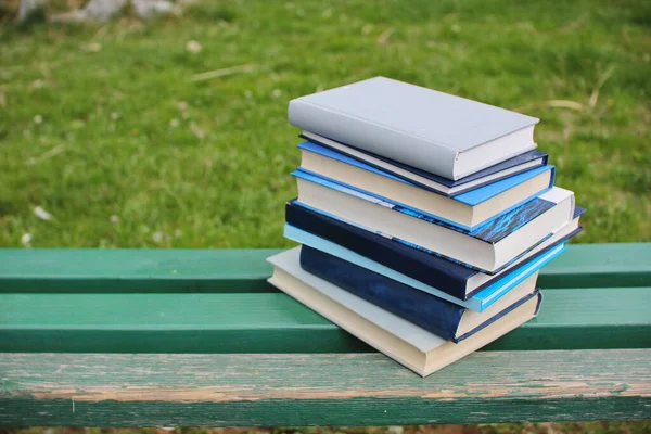 Bücherstapel Auf Der Bank Schulpark — Stockfoto