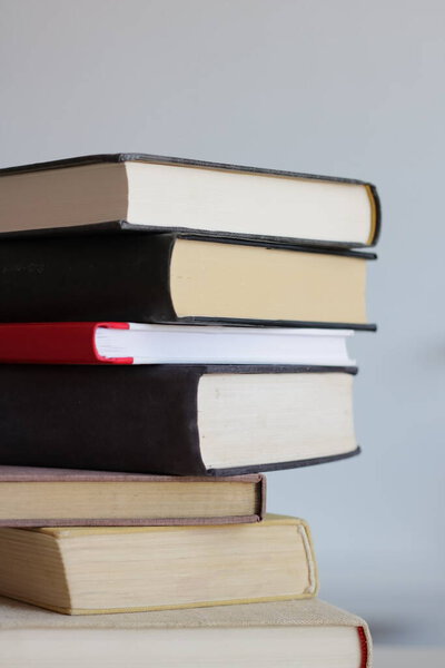 Stack of books on white