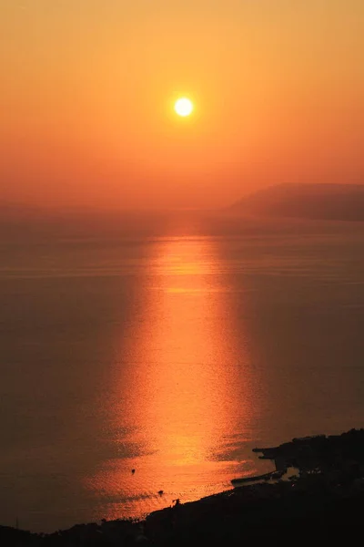 Puesta Sol Sobre Mar Cerca Isla Hvar Croacia — Foto de Stock