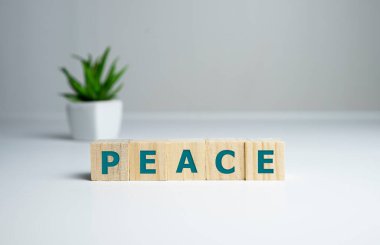 Barış Sözcüğü Beyaz Üzerine Tahta Küp ile Yazıldı