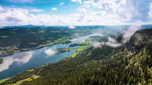 Timelapse Beautiful Scenery Vestre Slidre Beautiful Viewpoint Valdres Floating Clouds — Stock Video