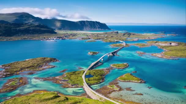 Timelapse Footage Road Bridge Connecting Small Islands Village Lofoten Islands — стоковое видео