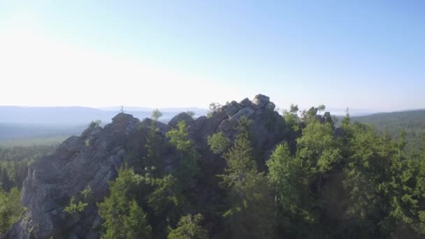 Foresta Abeti Betulle Pini Sopra Rocce Vista Dall Alto Bellissimo — Video Stock