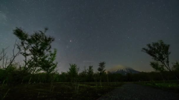 Mléčná Dráha Stoupá Perseides Meteor Shower Park Pozadí Fuji — Stock video