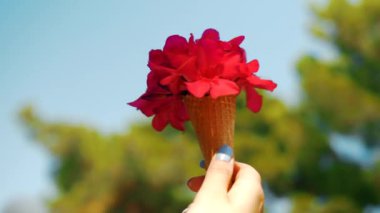 Waffle Cone 'da Kırmızı Yaz Buketi