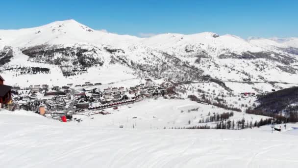 Sestriere Vista Aérea Desde Dron Famosa Estación Esquí Deportes Nieve — Vídeo de stock