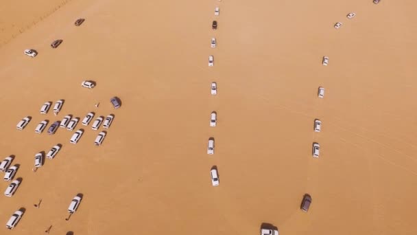 沙漠中的越野车库存 乘坐吉普车在沙漠上 游客的传统娱乐 — 图库视频影像