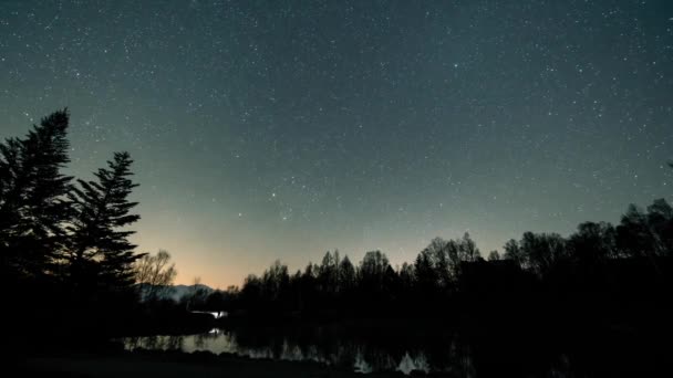 Молочний Шлях Над Північним Озером Лісі Роздуми Воді Зірок — стокове відео