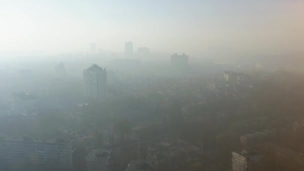 Vista Aérea Niebla Niebla Densa Que Cuelga Sobre Ciudad Concepto — Vídeos de Stock