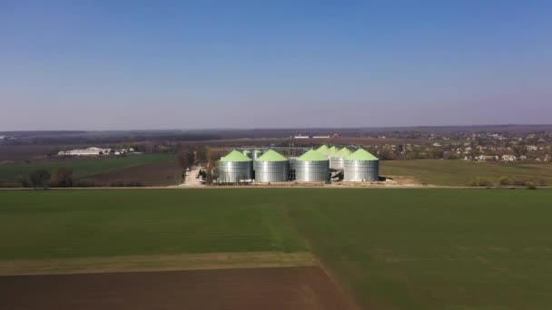 Aerial View Steel Grain Silos Szabadban — Stock videók